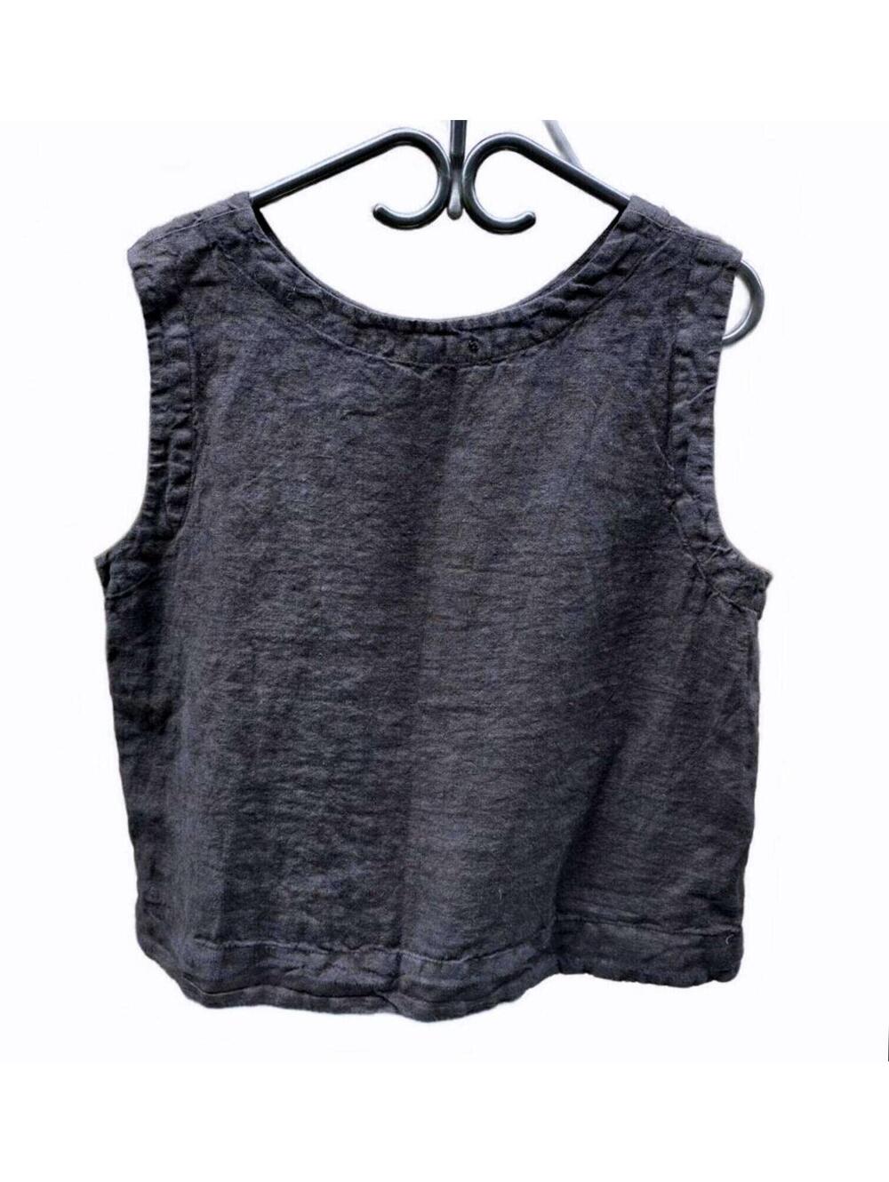 Cut-Loose Black Linen Sleeveless Shell Top Large - Picture 2 of 11